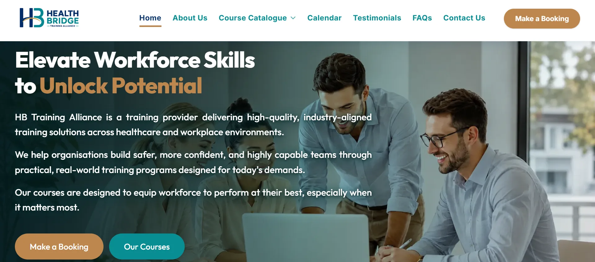 Health Bridge Training Alliance Australia homepage website showcase