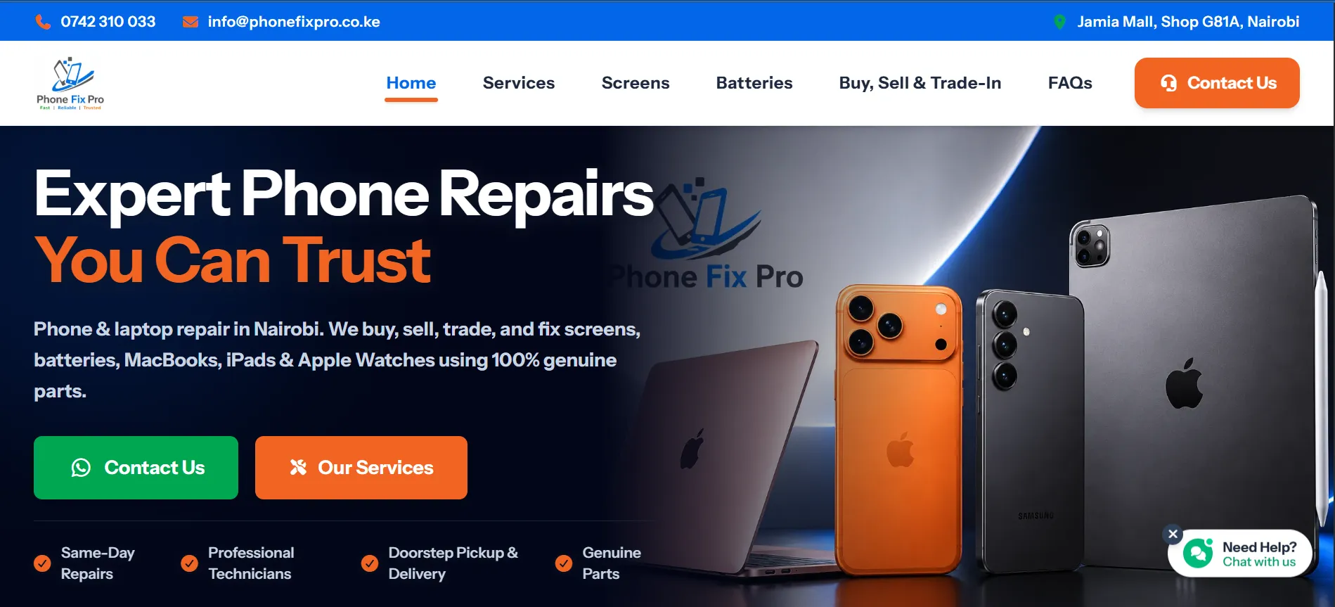 Phone Fix Pro repair services homepage preview