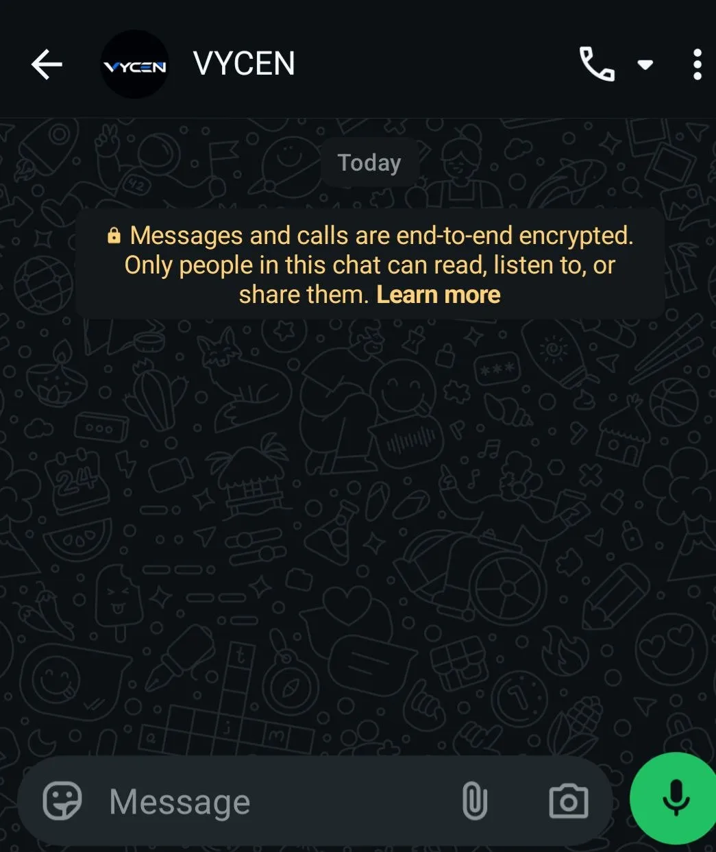 VYCEN WhatsApp Chat Interface Preview showing active support consultation